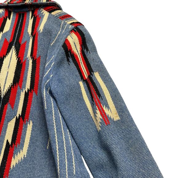 Vintage 1940s Chimayo Blanket Ganscraft Jacket Coat Wool Southwest Native Blue - Picture 5 of 16